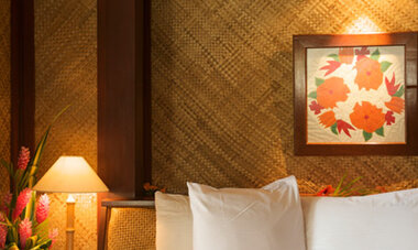 Maitai Polynesia Bora Bora Interior of Accommodations Surround yourself with traditional Polynesian details inside the rooms (Beach Bungalow and Overwater Bungalow shown)of the resort